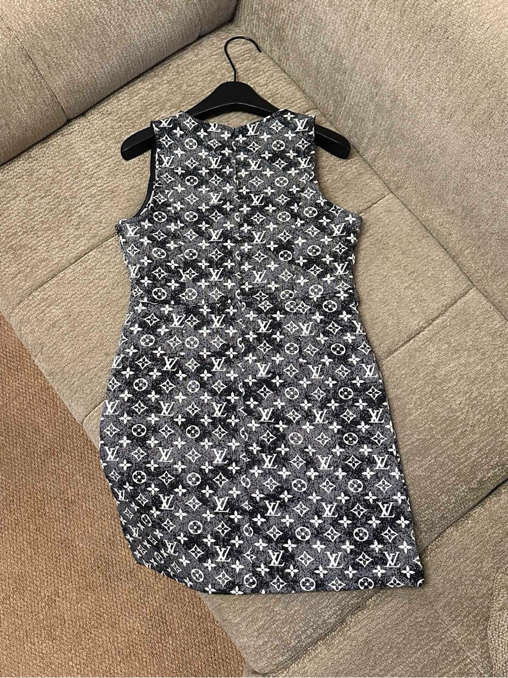Louis Vuitton Black & White Monogram Fitted Mini Dress